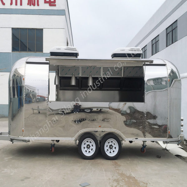 Stainless steel full-mirror panel trailer Gourmet snack cart playground ice cream cart