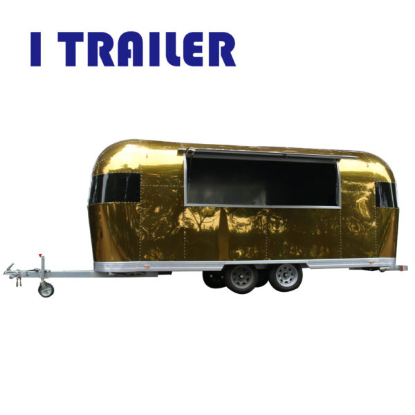 Golden aluminum mobile breakfast car outdoor mobile dining car processing snack food truck